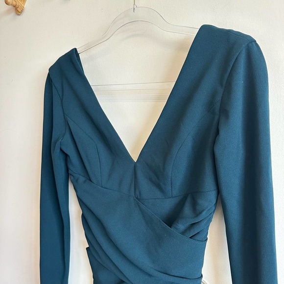 Dress the Population Long Sleeve Stretch Dress V-Neck in Pine Blue Green XXS - Picture 6 of 11